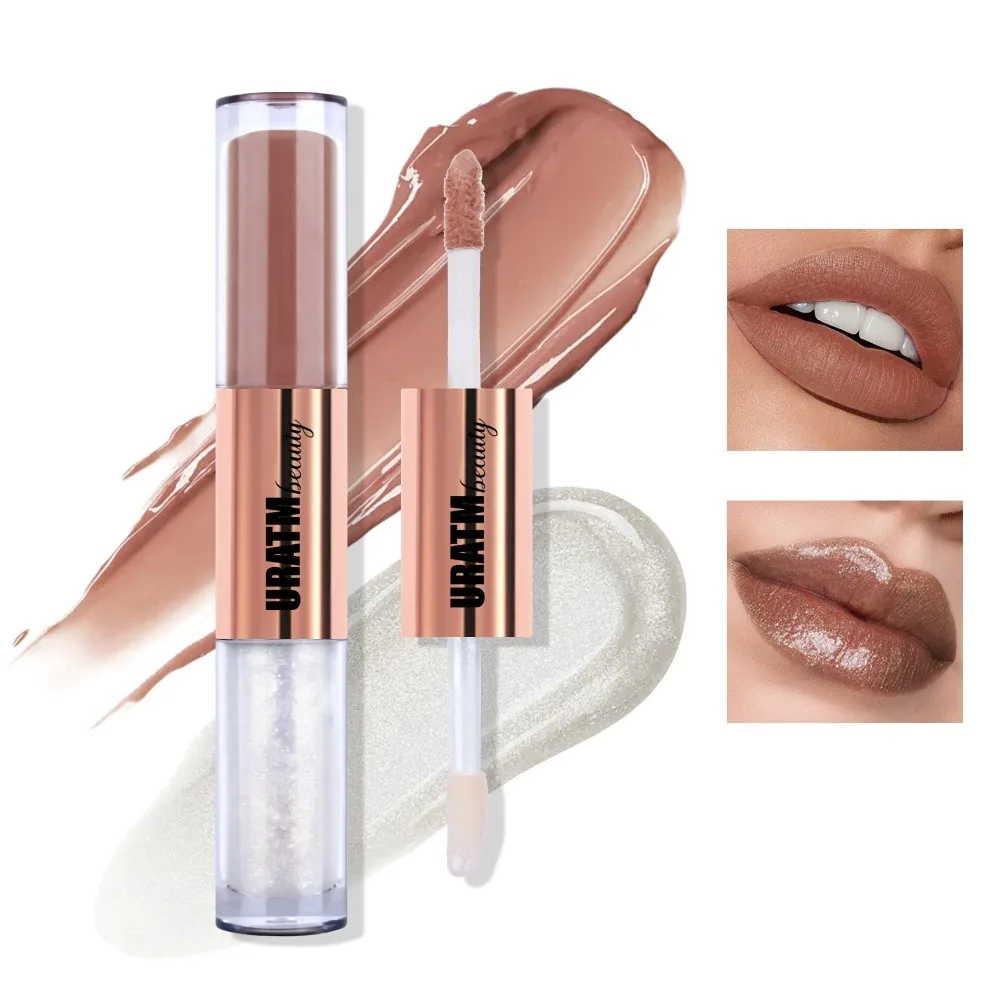 Sexy Double Ended Shimmer Lip Gloss Matte Non-stick Cup Moisturizing Lip Glaze Lasting Pearlescent Women Lip Stick Fuller Lip