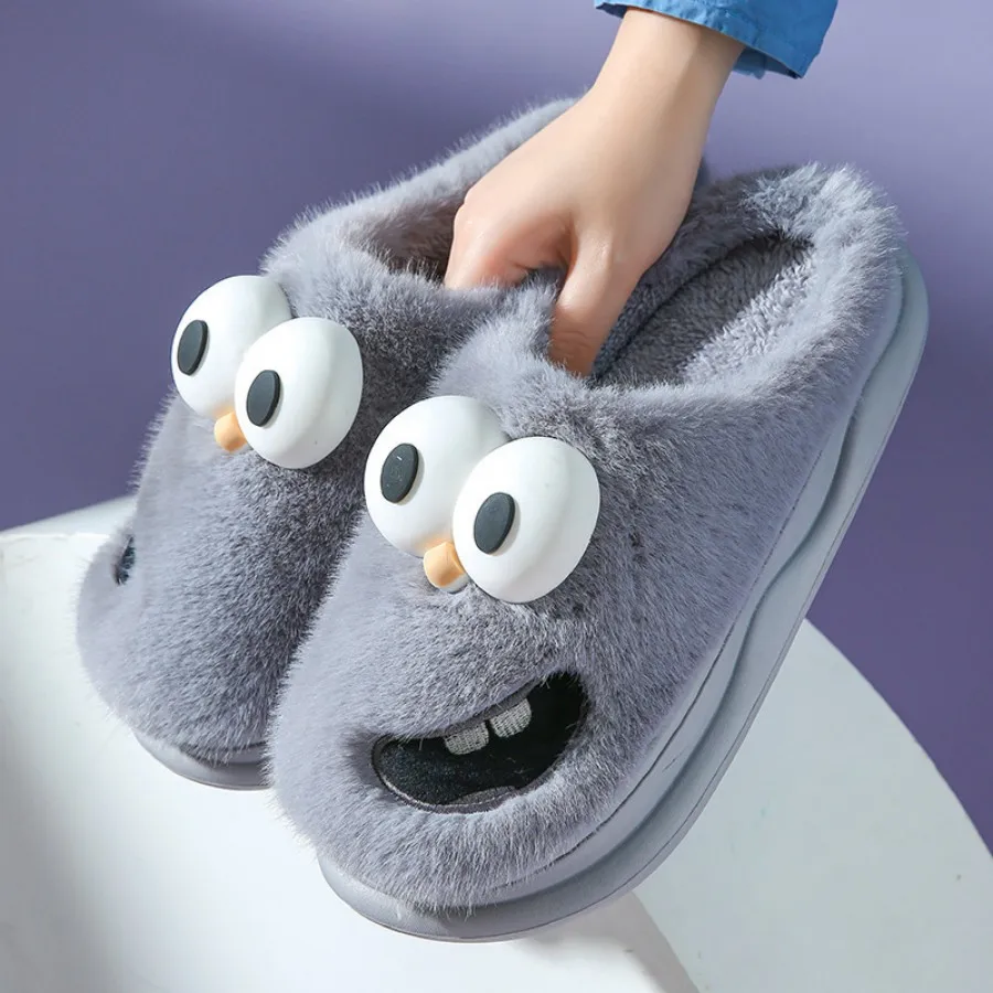 New Funny Cartoon Winter Soft Sole Mens Indoor Floor Non-slip Platform Slides Warm Plush Slippers Male Home Casual Cotton Shoes