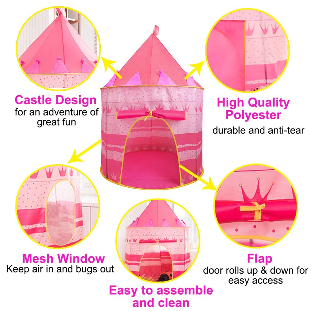 Portable Baby Tent Foldable Tipi Prince Folding Tent Children Boy Castle Cubby Play House Kids Gifts Outdoor Toy Tents