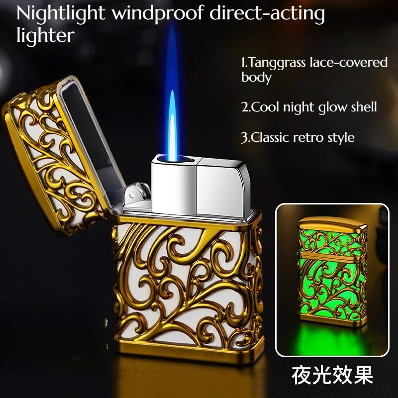 

Luminous Neon Light Directly Shines on The Tang-style Floral-patterned Lighter Classic Retro Inflatable Lighter.