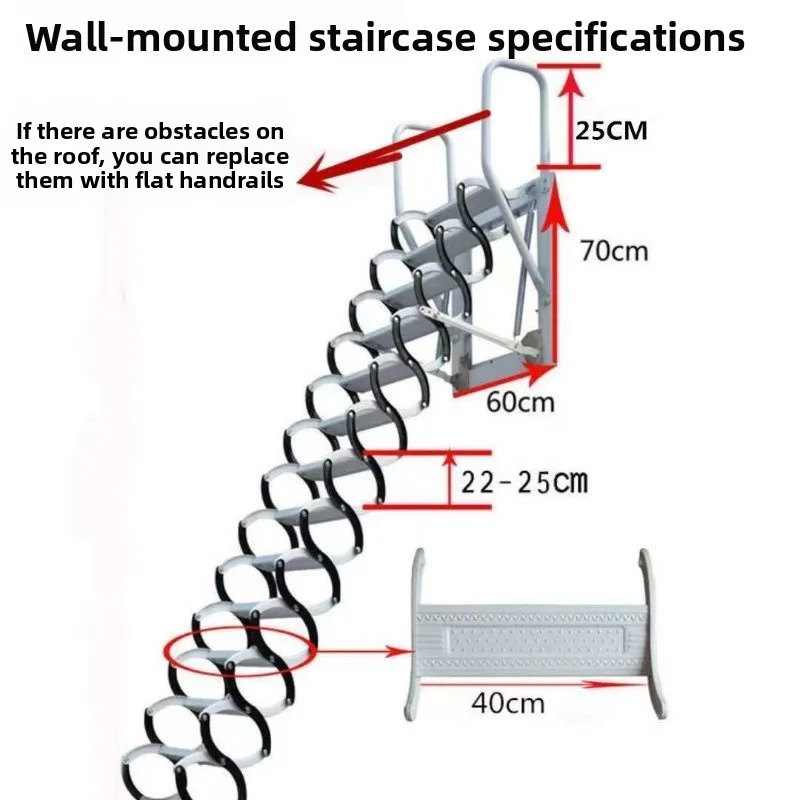 Wall-mounted retractable outdoor stairs, indoor invisible folding loft loft wall-mounted lift stairs