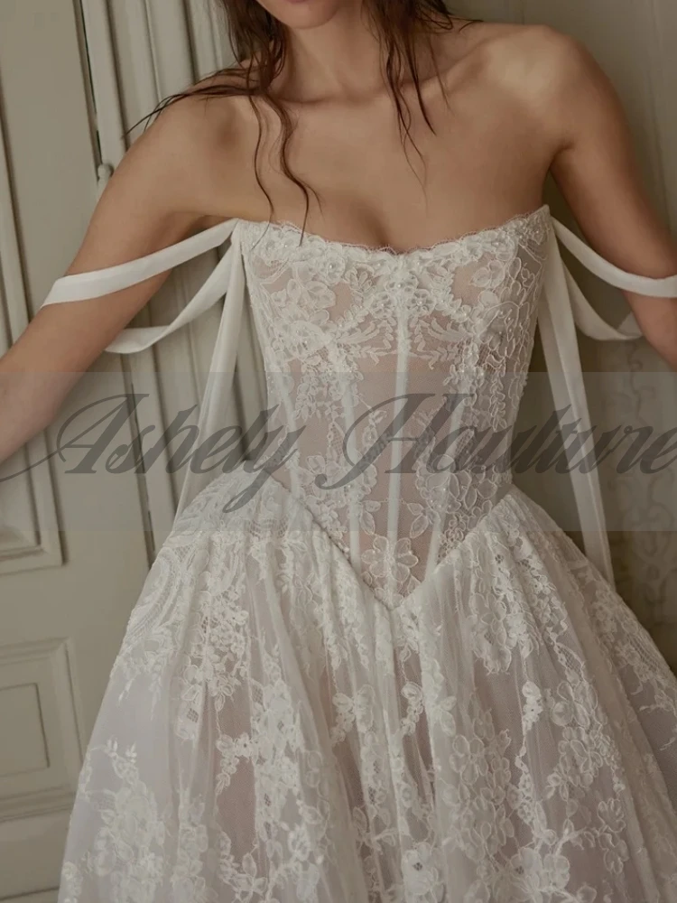A3318 فساتين زفاف بيضاء ساحرة دانتيل كامل بوهو على شكل قلب A Line فستان زفاف نسائي رسمي فستان حفلات مسائية حسب الطلب