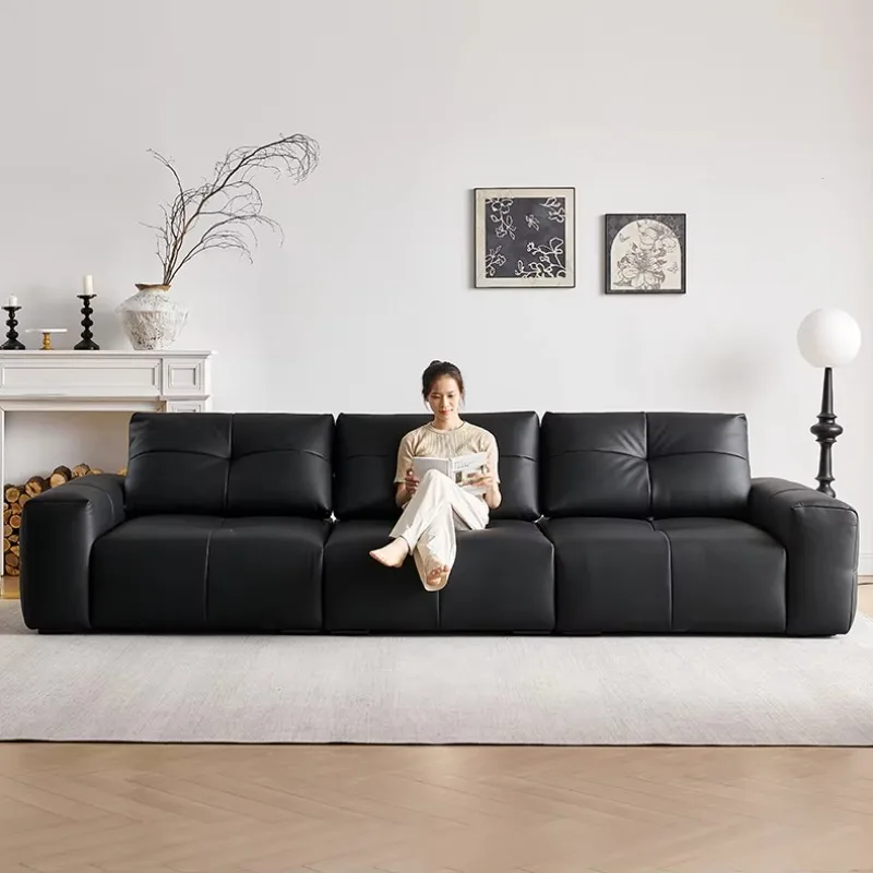 -ForLuxury Adjustable Leather Sofa Set - Modern Black Living Room Furniture with Premium Comfort Design&