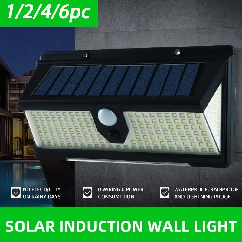 

1/2/4/6 шт. 190-LED Солнечный уличный светильник с датчиком движения, IP65 водонепроницаемый, 4 режима, для сада, двора, двери, патио