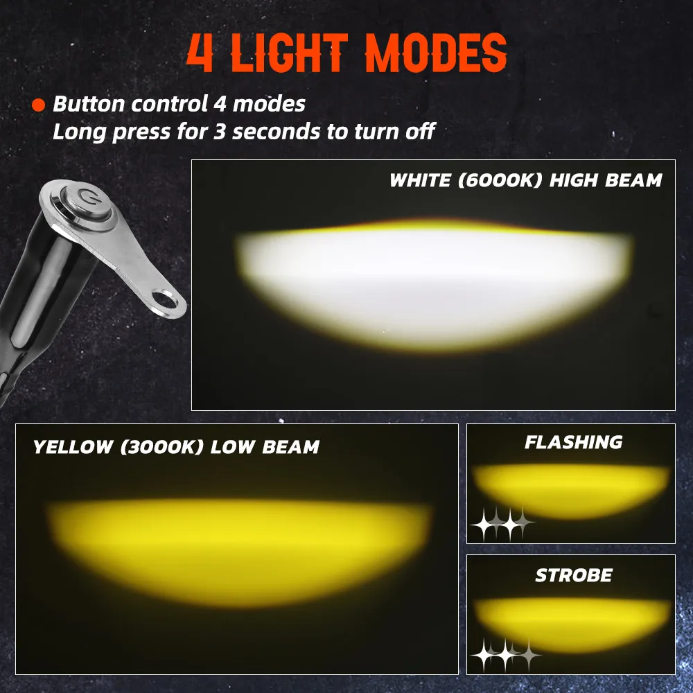 3 Inch 60W High Low Beam White Yellow Fog Lights Motorcycle Headlight Auxiliary Mini Driving Light Dual Color For Motorbike