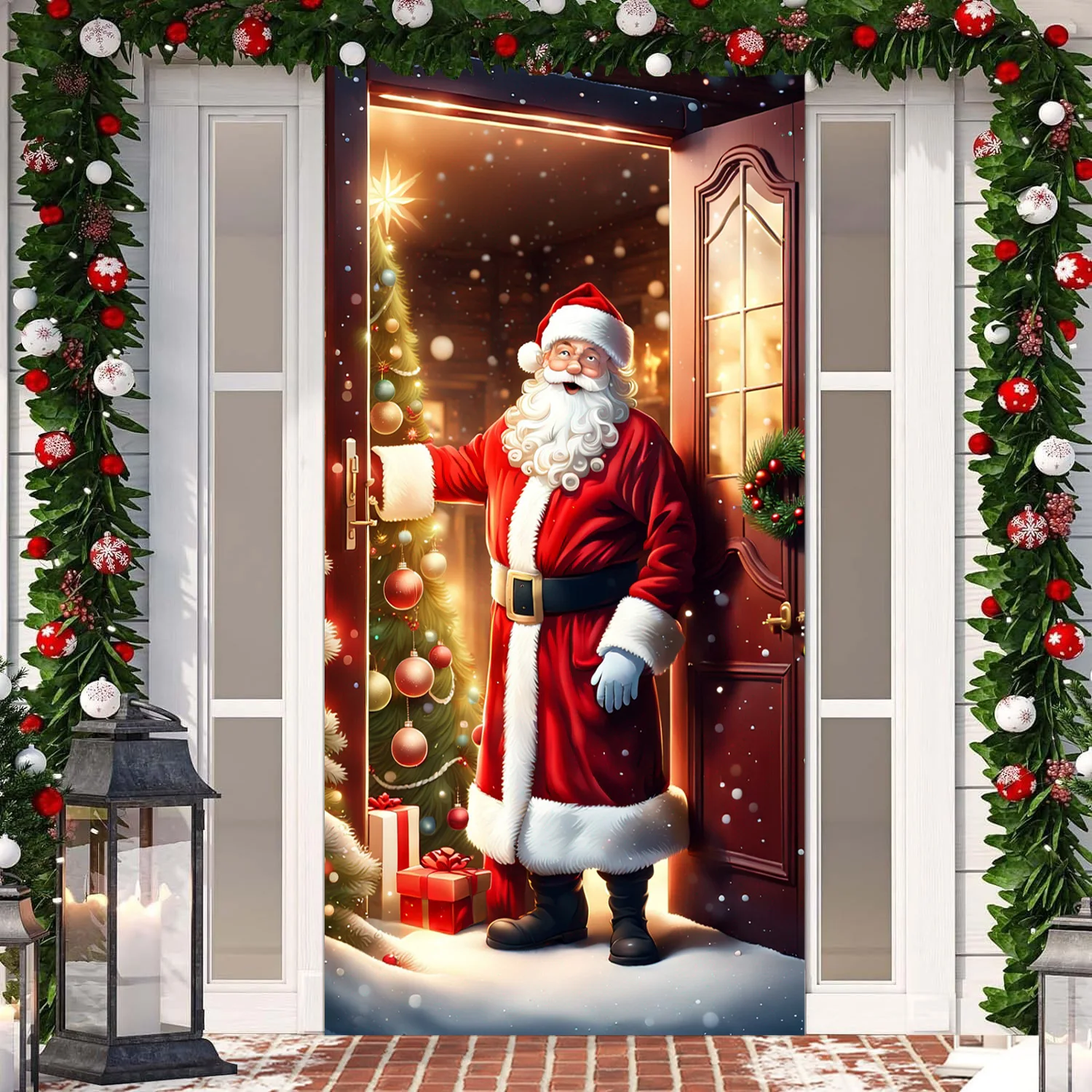 Santa Claus Background Decoration Happy Christmas Hanging Door Decoration Christmas Indoor Outdoor Decoration