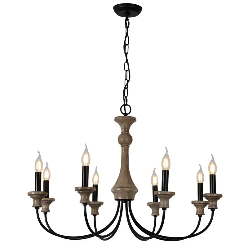 

American rural minimalist medieval French wood chandelier, living room dining room cafe Western food