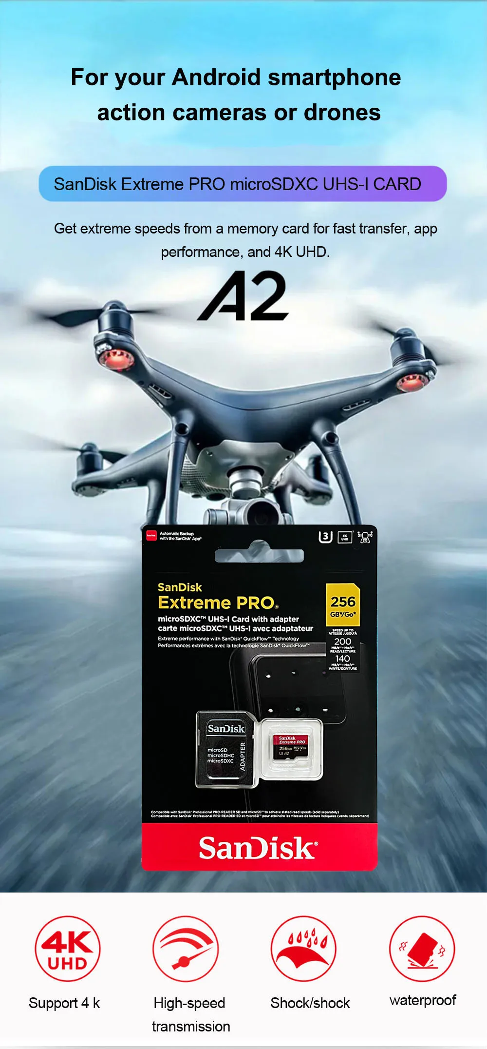 SanDisk Extreme PRO MicroSD Speicherkarte 64GB 128GB 256GB 512GB 1TB MAX ENDURANCE TF-Karte Full HD 4K für Action-Kameras oder Drohnen – Detail 1
