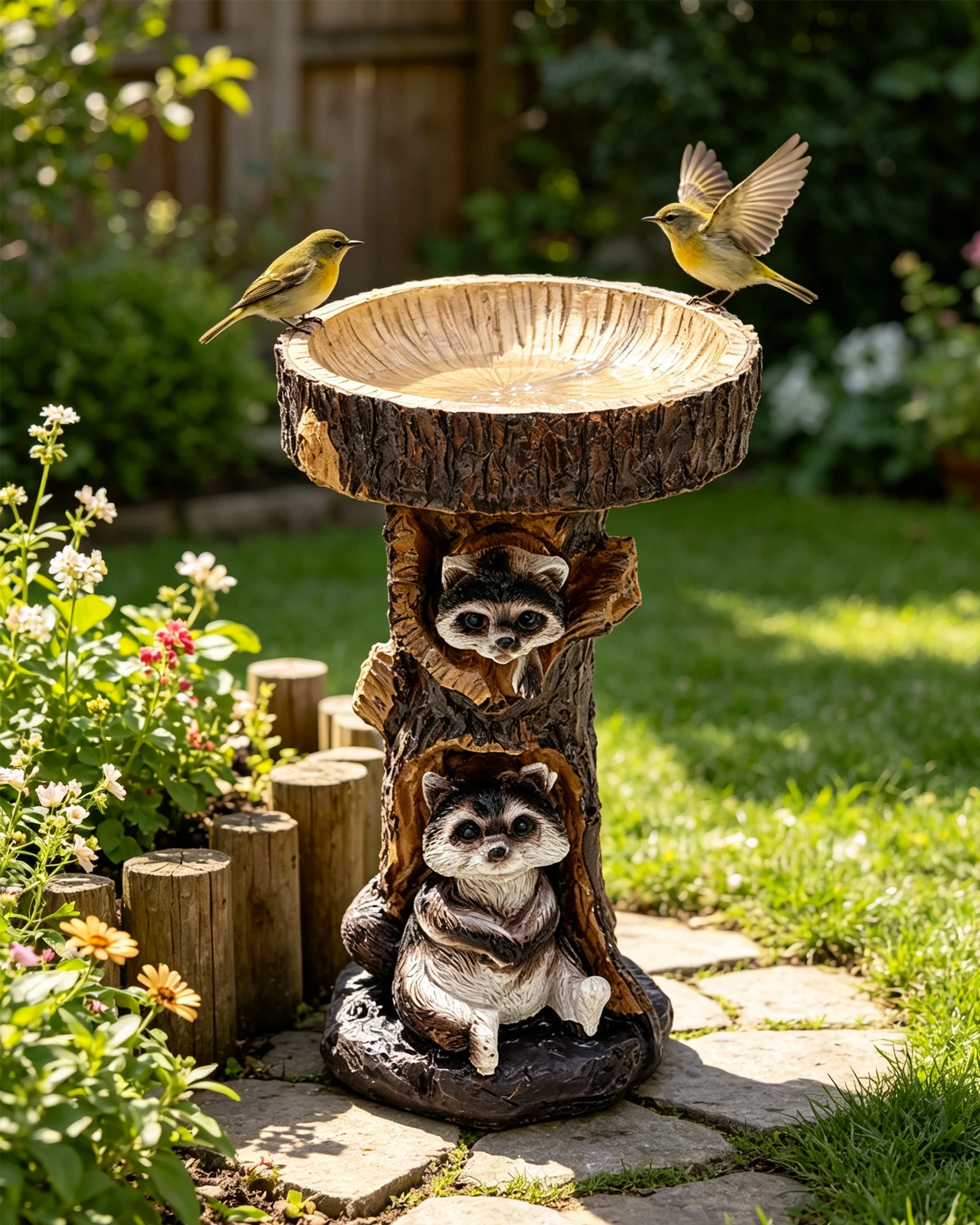 New【Resin Raccoon Birdbath Polyresin Antique Garden Bird Bath Antique Garden Bird Bath Home Yard Animal Sculptures Ornaments】