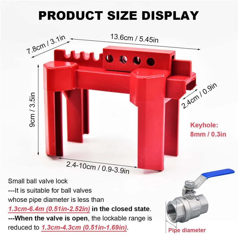 AT05-3X قفل الصمام الكروي، جهاز قفل الصمام الكروي القابل للتعديل، صغير، لقطر الأنبوب الخارجي 1/2 بوصة-2-1/2 بوصة، أحمر #6