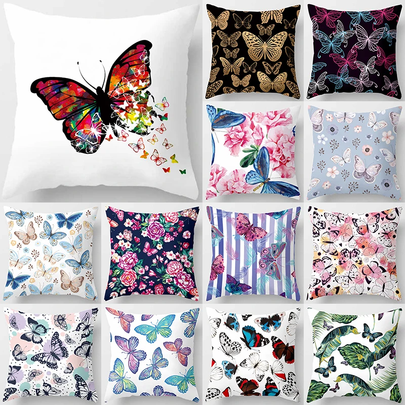 Home Decor Floral Butterfly Pattern Printed Pillowcase Cushion Cover Polyester Throw Pillow Sofa  funda de almohada