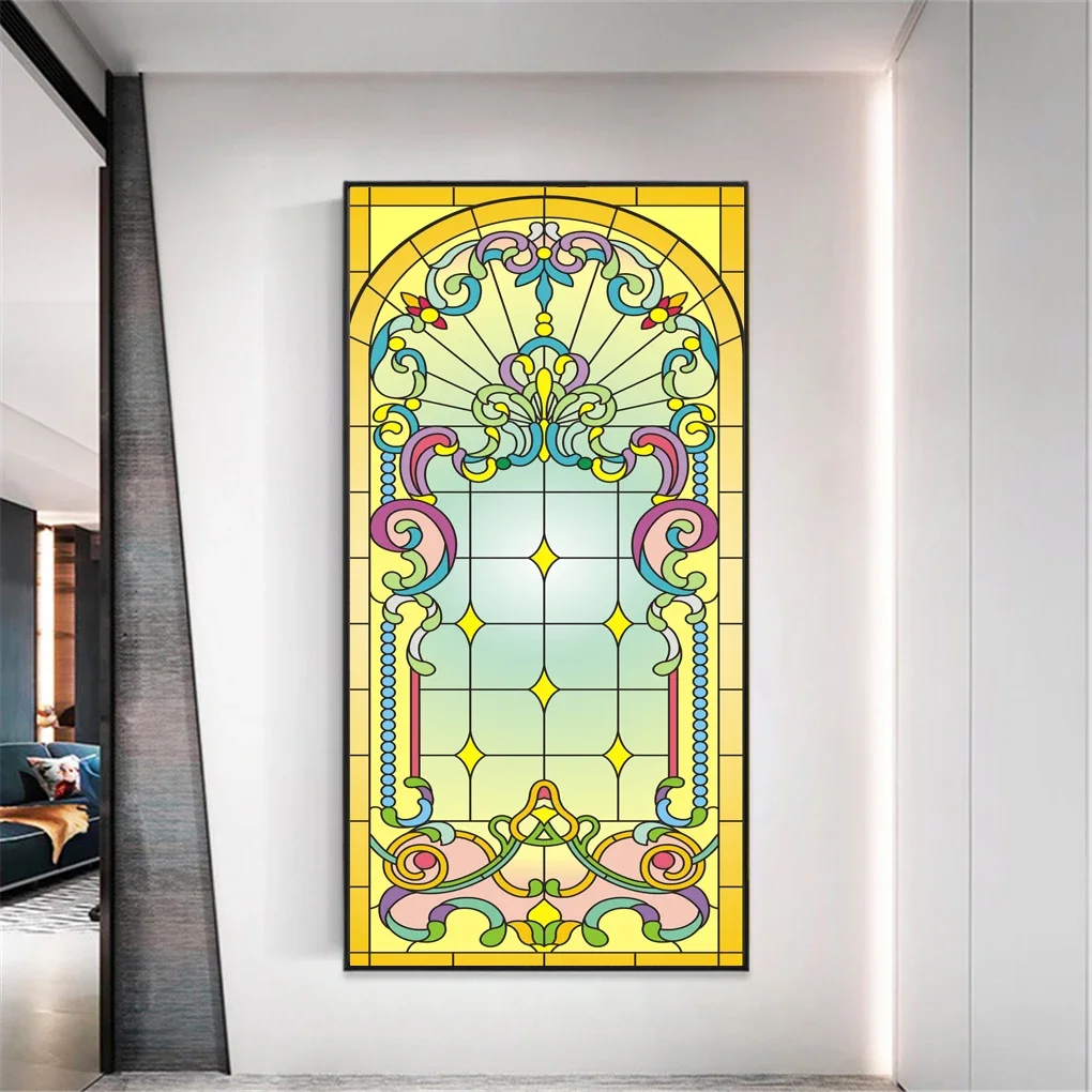 Static ClingPrivacy Windows Film Decorative Church Style Stained Glass Window Stickers   Frosted Window cling 38