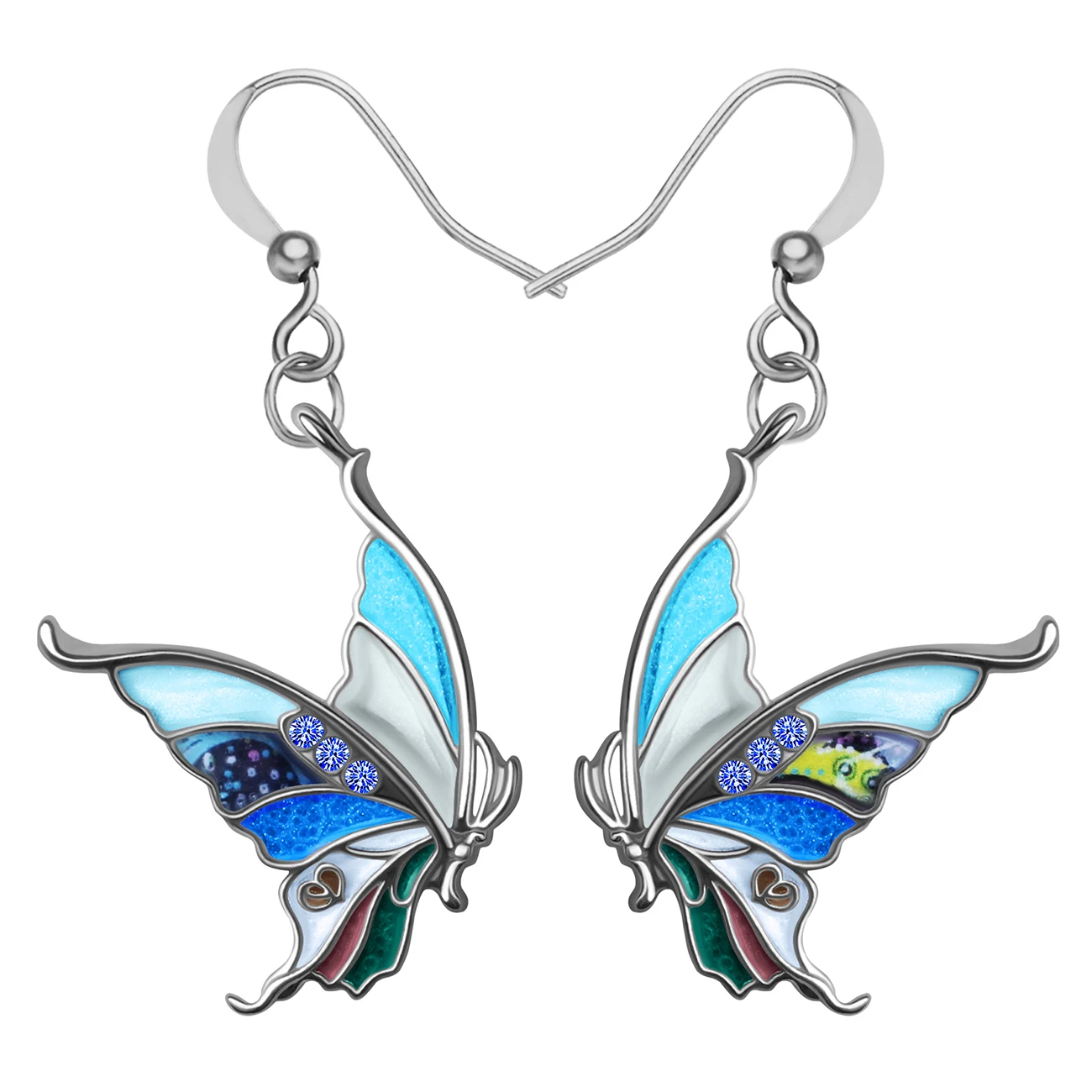 BONSNY Enamel Alloy Floral Swallowtail Butterfly Earrings Papilio Dangle Drop Fashion Party Jewelry For Women Girl Charms Gift