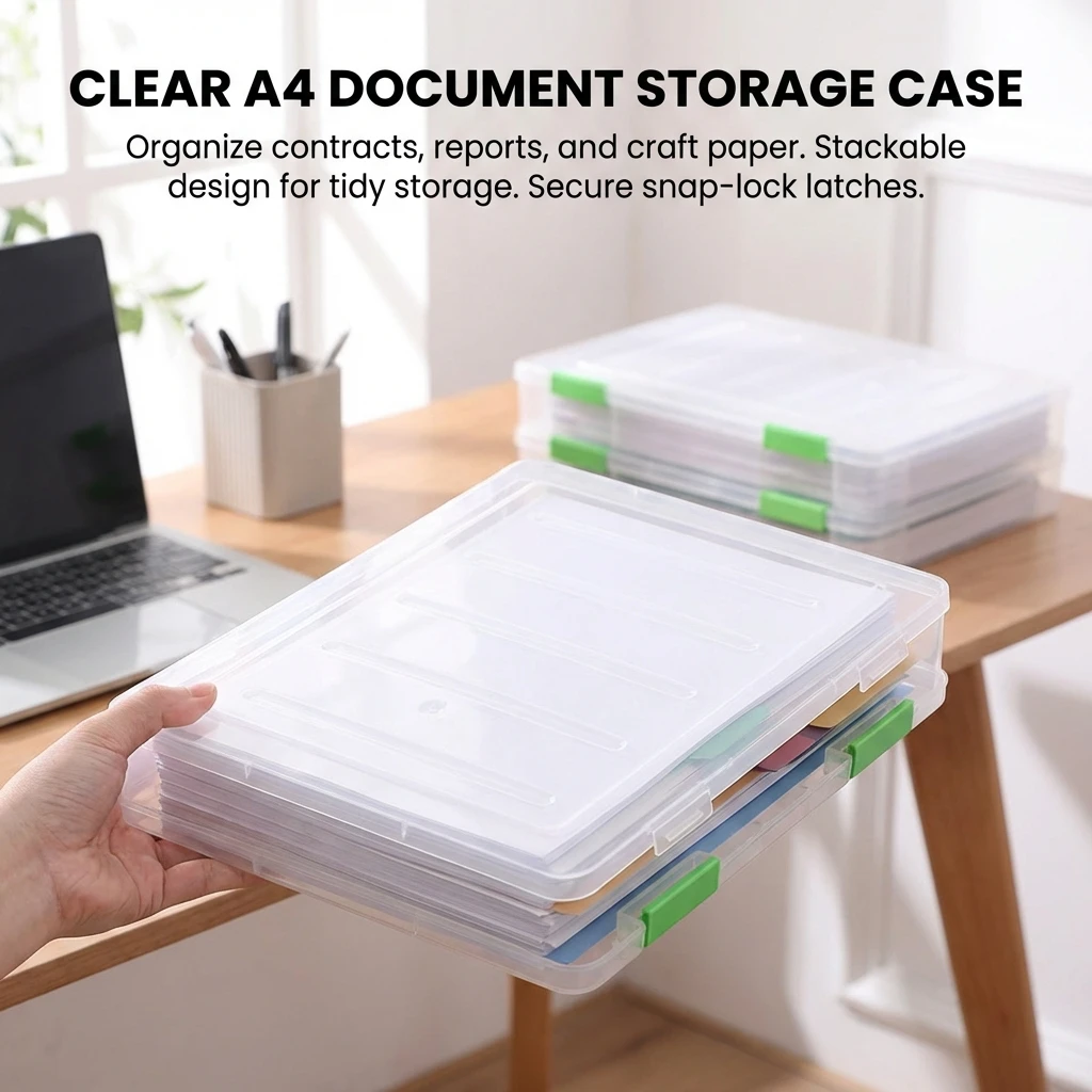 1pc Document Organizer Transparent A5 Plastic Storage Box Portable File Holder for Office School Home Study Essentials