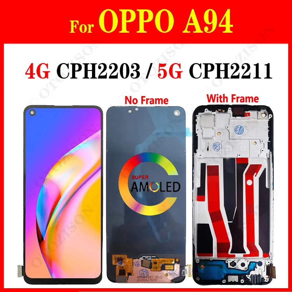 AMOLED Display With Frame For OPPO A94 5G LCD CPH2211 Screen A94 4G CPH2203 Touch Sensor Digitizer Assembly A94 Replacement