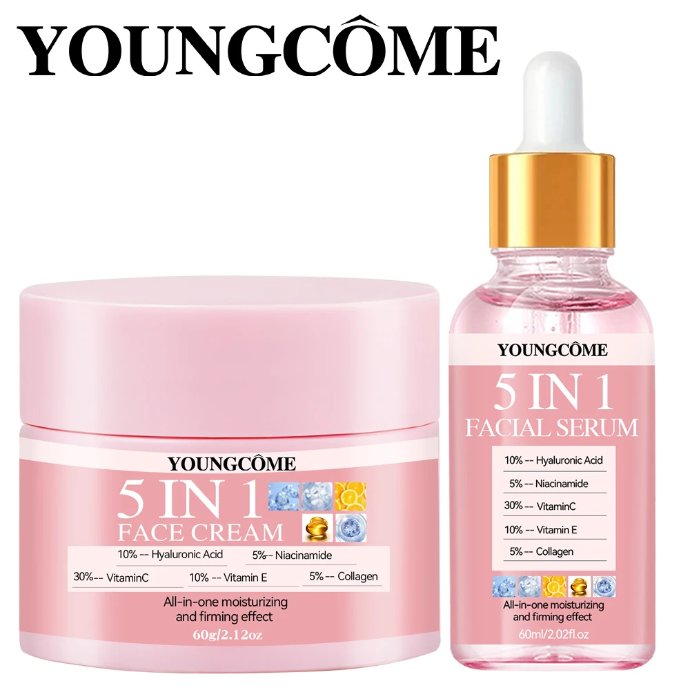 5 In 1 Anti Ag-ing Serum & Cream Set Lightning Anti Wrin-kle Agin-g Lifting Tighten Remove Dark Pore Shrinking Whit-ening Cream