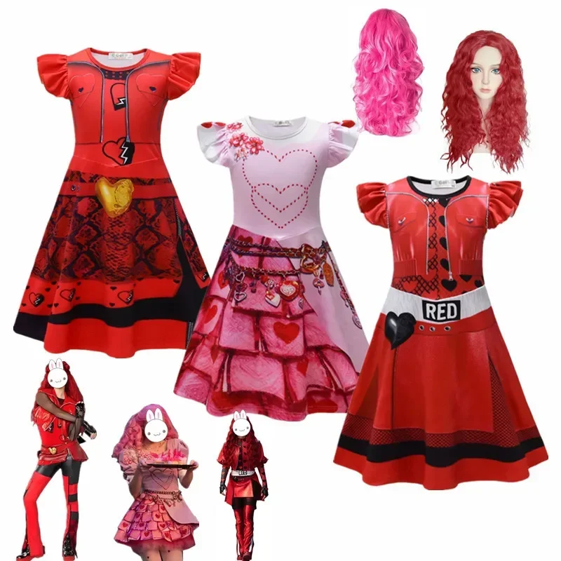 New Movie The Rise of Red Clothes for Kids D-Descendants 4 Red Cosplay Costume Girls Queen of Hearts Bridget Pink Princess Dress