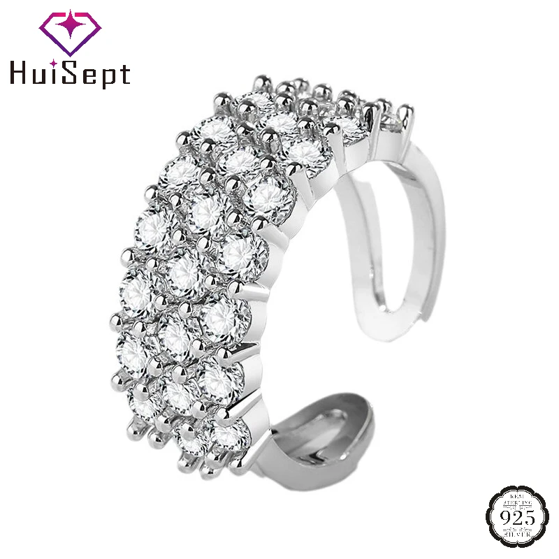 

HuiSept Elegant Ring with Zircon Gemstone 925 Silver Jewelry Accessories for Women Wedding Engagement Party Gift Finger Rings