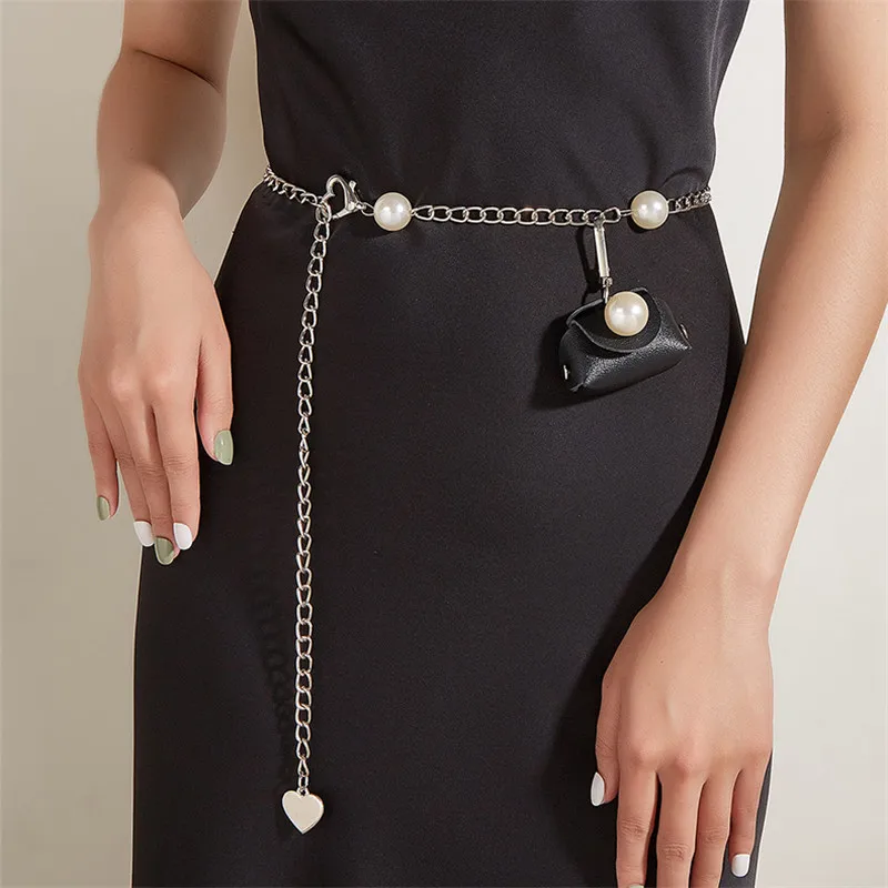 

Fashion Pearl Chain Belt For Women Dresses Designer Brand Luxury Punk Fringe Silver Waist Belts Female Metal Golden Dress Belt