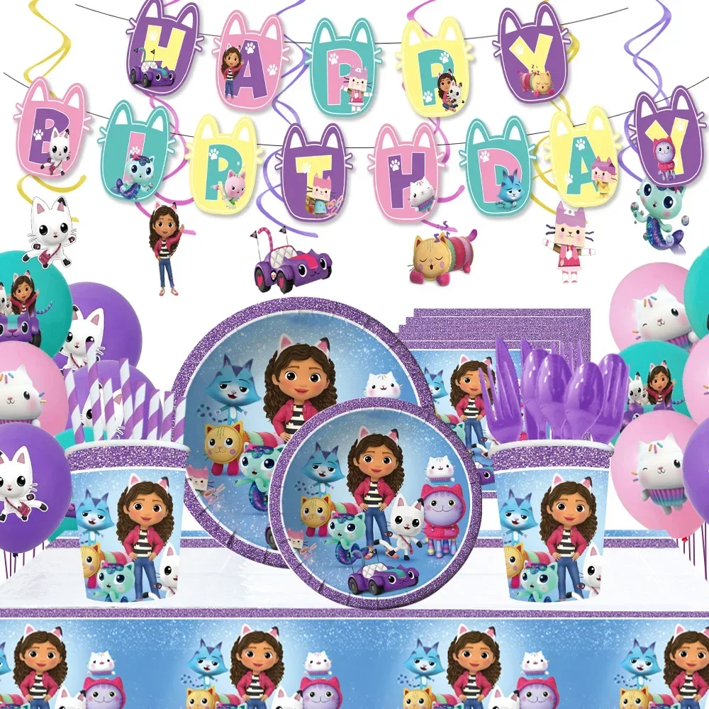 Gabby's Dollhouse Birthday Party Supplies Kit Banner Plates Cups Tablecloth Balloon Cupcake Topper Decor Globos Gift Set view 2