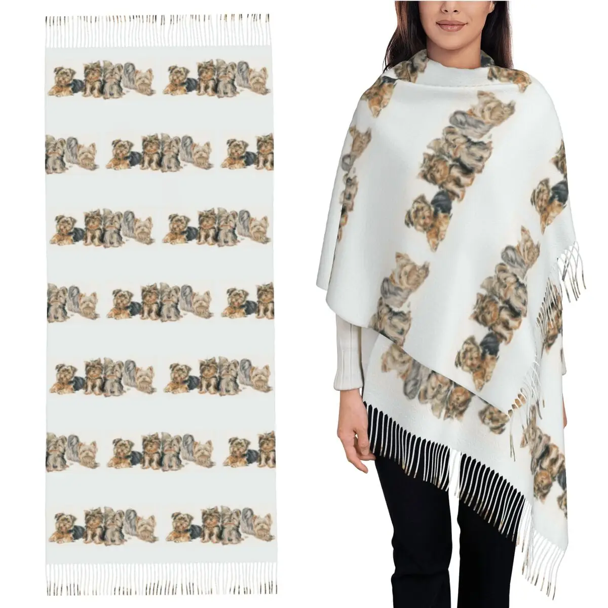 

Йоркширский терьер щенки шарф шарфы с кисточками женские мягкие теплые шали и накидки большая осенне-зимняя шаль накидка