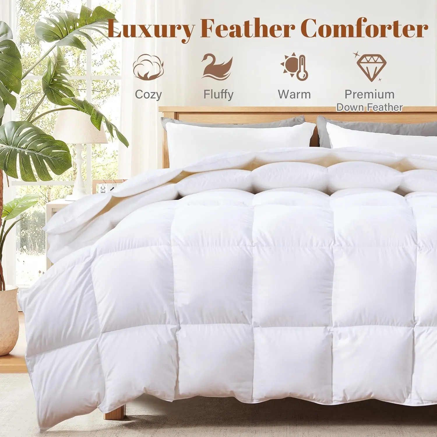 Feather Comforter Filled with Feather & DownFiber Oversize King - All Season White Duvet Insert- Luxurious Hotel Bedding Comfort