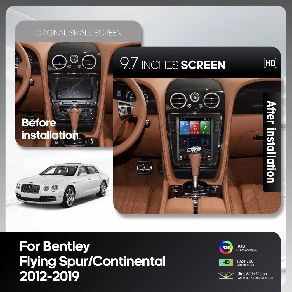 9.7 Inch Android12 MediaCarPlayer For Bentley Flying Spur/Continental 2012-2019 GPS Navigation 8Core 8+256G CarPlay 4G 360Camera