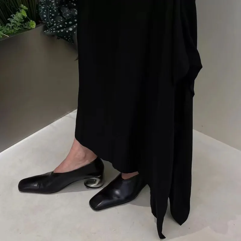 Square Toe Leather Chunky Loafers Womens Shoes Luxury Brand Heels Autumn 2025 New Fashion Elegant Dress Pumps Zapatillas Mujer