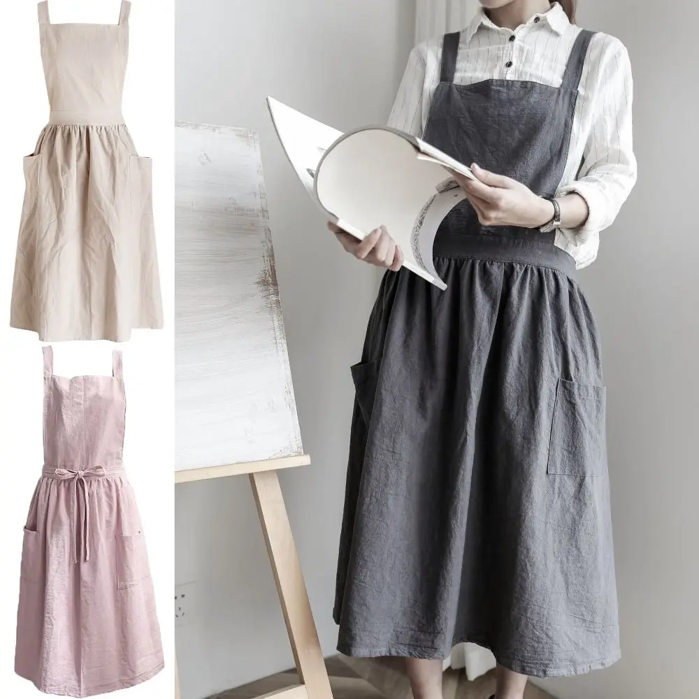 Nordic Cotton Linen Aprons Simple Flower Shop Work Dress Coffee Shops Florist Apron