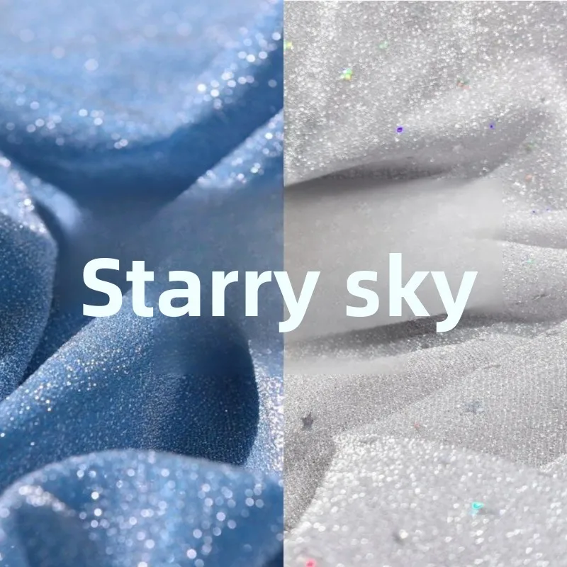 Sequin Gold Silver Yarn Starry Stretch Tulle Fabric Drapable for Live Stream Room Decor Photo Shooting Backdrop Cloth By Meter