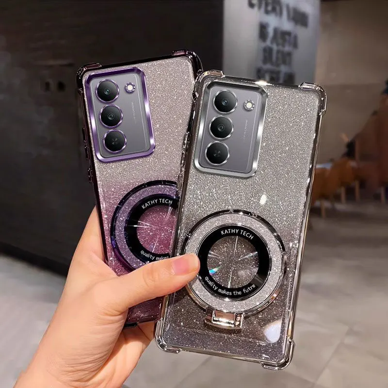 حافظات هاتف Redmi15 مع حامل Bing بريق حافظة من السيليكون المقاوم للصدمات لهاتف Xiaomi Redmi 15 15C 4G 5G POCO C85 غطاء Coque Braket