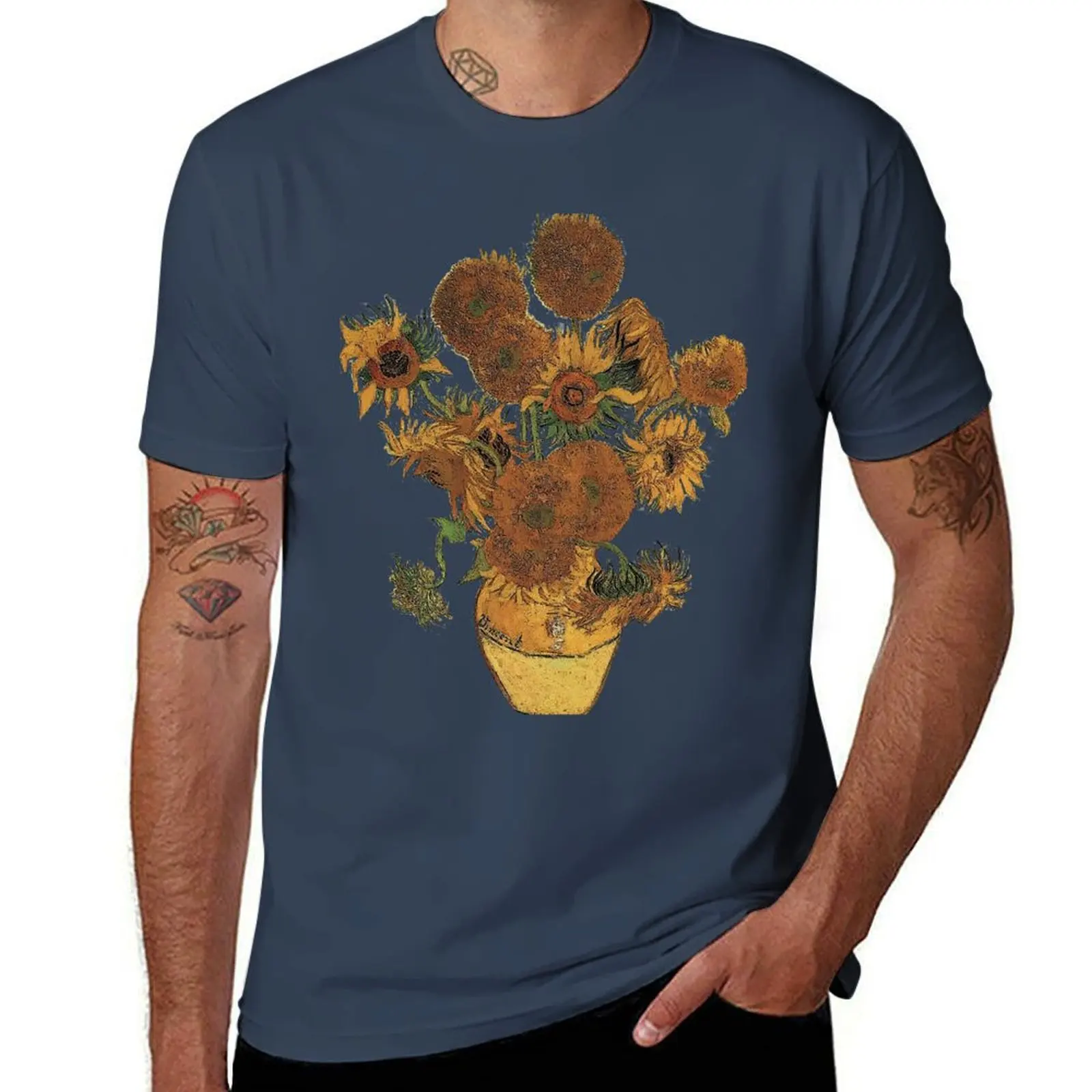 Van Gogh Sun Flowers Grunge T-Shirt t shirts for man cotton funny man t shirt luxury anime t shirts for man T-Shirt