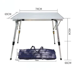 Outdoor folding table height adjustable aluminum alloy leisure desk picnic/fishing/camping car portable table 74*69*66/45cm