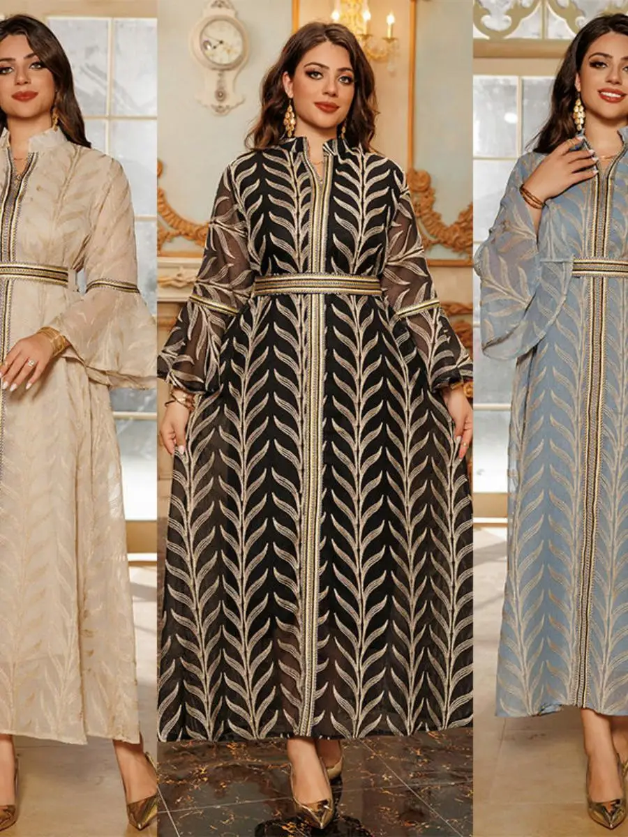 

Elegant Long Dress Women's Fashionable Embroidered Bell Sleeve Hooded Dress Cross-Border AB401 Summer 2024 Polyester