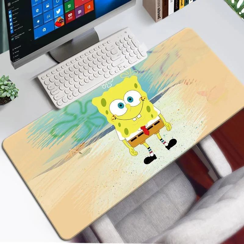 

Kawaii Desk Mat Over Edge Mausepad SpongeBob SquarePants Rubber Non-slip Pc Gaming Pad Mouse Gamer Keyboard Table Pads Deskmat
