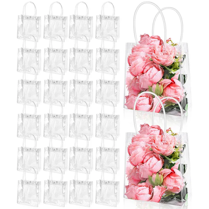 

300-48 шт. прозрачная сумка из ПВХ, подарочная коробка на день рождения, прозрачные подарочные пакеты с ручками, многоразовые сумки для вечеринок, пластиковые сумки для детского душа