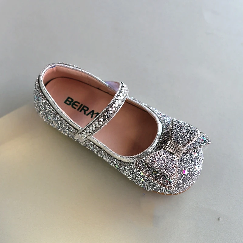 Shiny Crystal Rhinestone Girls Flats Shoes Spring Autumn Sweet Bow Party Wedding Exquisite Gift Children's Casual Shoes