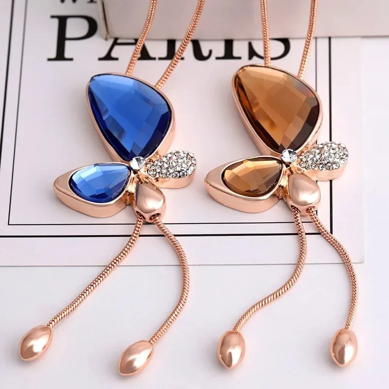 

Модные ожерелья для одежды, цепочки для свитеров-бабочек, женские осенние и зимние длинные ожерелья с кисточками, ретро-колье