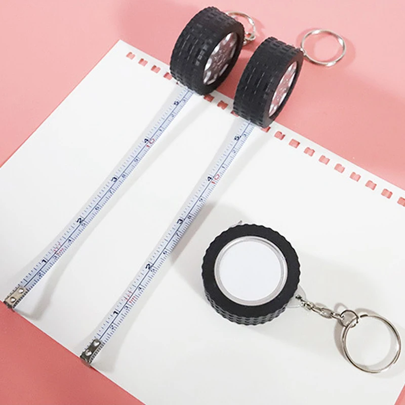 Measuring Tape Keychain Mini Car Tire Small Tape Measure 1M Metric Inch Retractable Tape Steel Sewing Tools