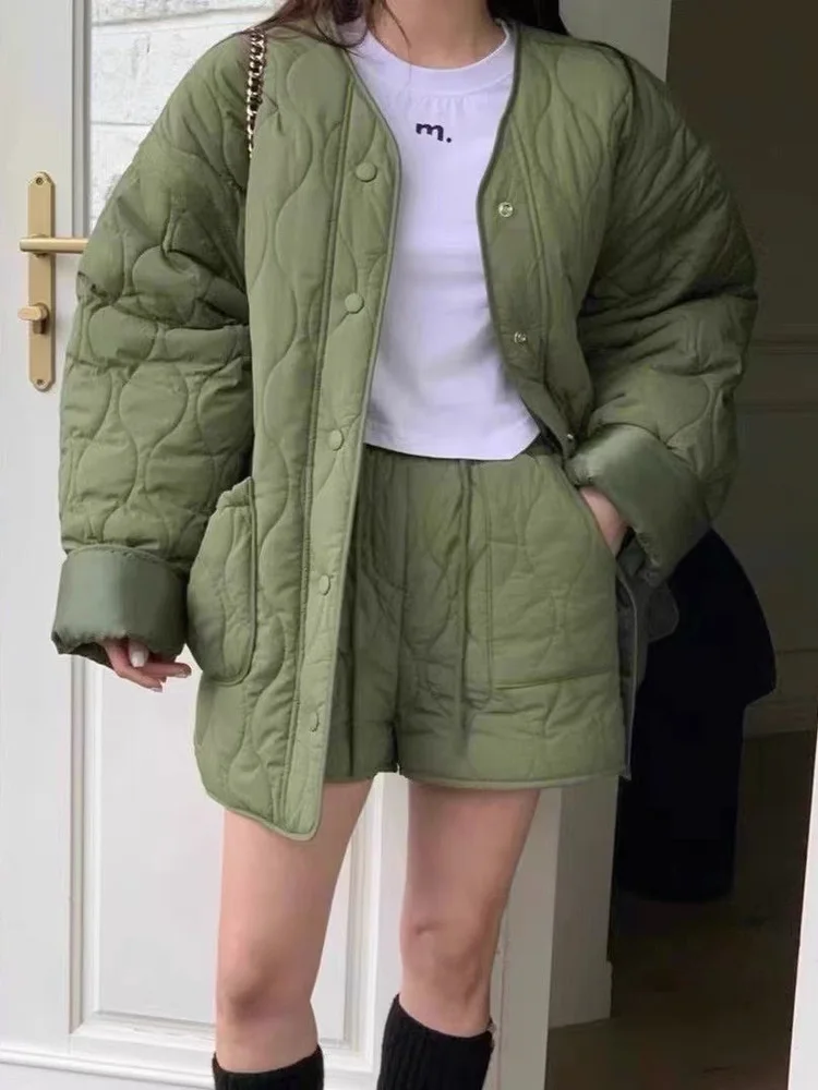 

Свободный женский хлопковый дэт со стеганой талией, комплект эластичных брюк с ромбовидным узором, осенне-зимний теплый универсальный комплект со шнурком