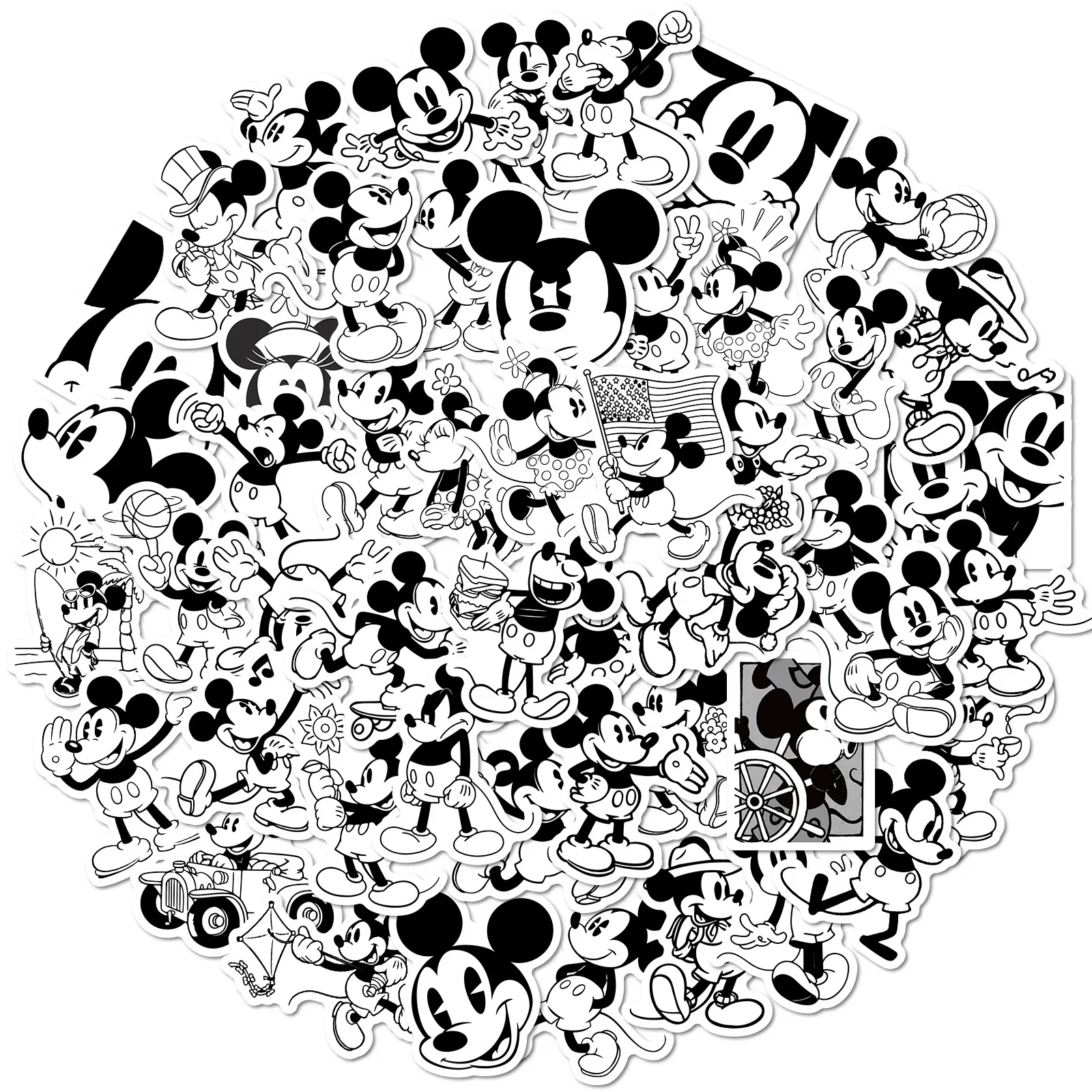 10/30/50PCS Black White Mickey Mouse Mickey Minnie Sticker DIY Phone Laptop Luggage Skateboard Graffiti Decals Fun for Kid Gift