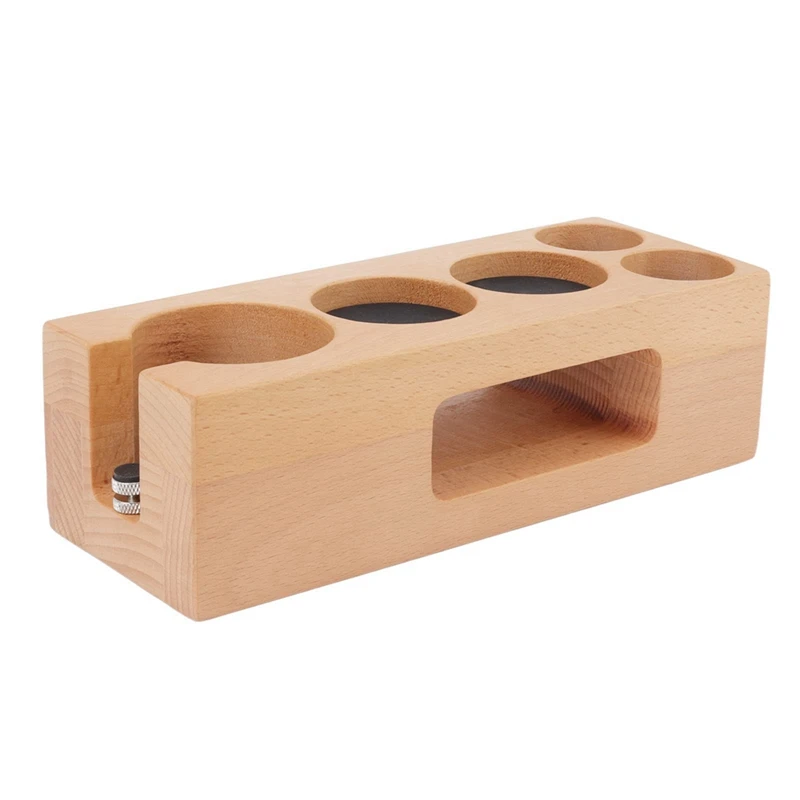 Espresso Tamper Holder Station, 5 Hole Non Slip Espresso Tamper Mat Stand Tamper Station Wooden Base With Mat