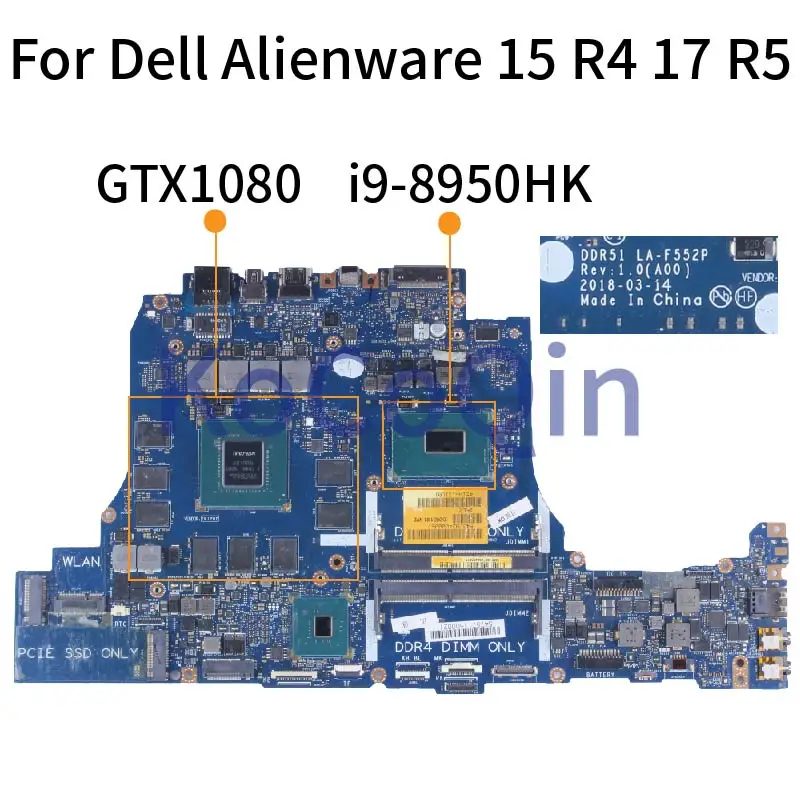 Imagem -02 - Motherboard para Dell Alienware 15 r4 17 r5 Placa-mãe Notebook Cn0j6pg8 0jt6t7 0jt6t7 Gtx1080 8g Ddr51 La-f552p