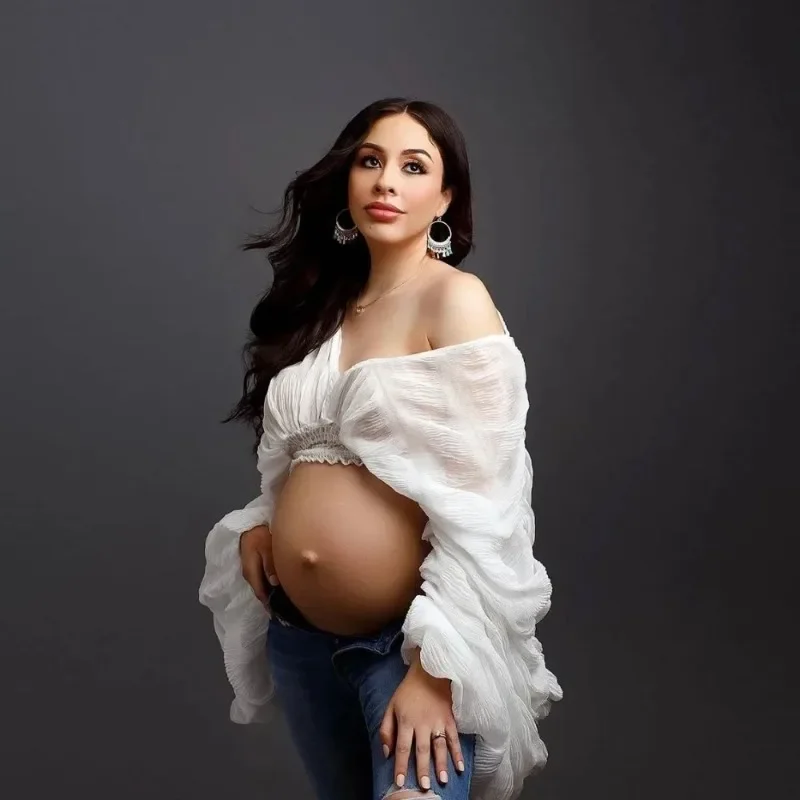 

Maternity Photography Props Tops Shirts Pregnancy Photo Shoot V-neck Tops