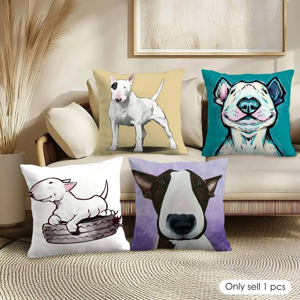 Cartoon Bull Terrier Series Cushion Cover Pillowcase Ultra Soft Skin Friendly Fabric Cloud Like Comfort & Concealed Zipper