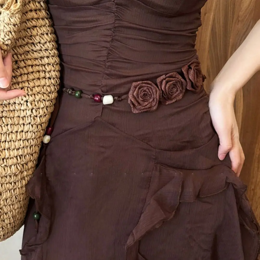 

Bead Bohemian Floral Waist Rope Hair Accessories Rose Dress Waist Chain Korean Style Trouser Decoration