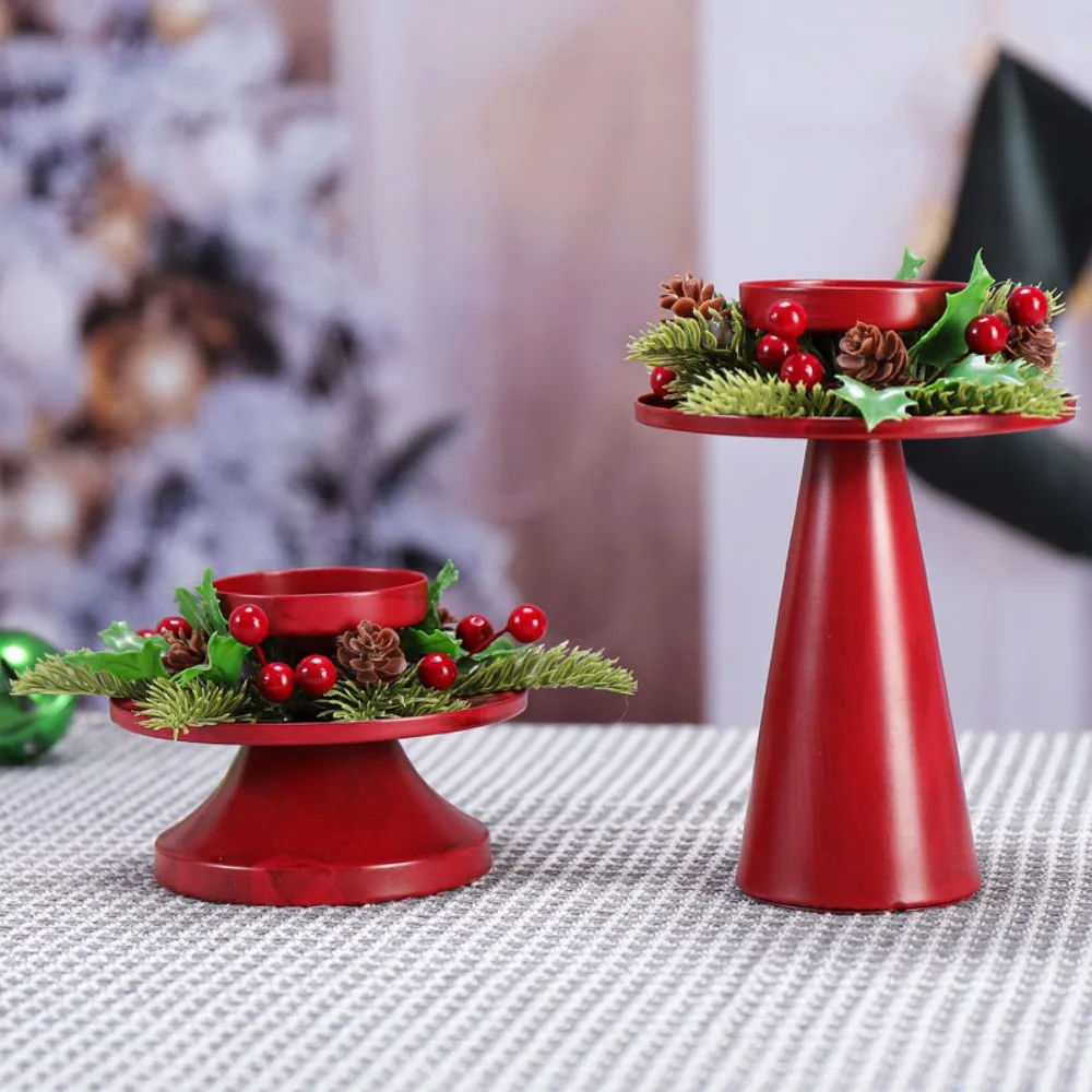 Foto Atmosphäre Prop Mit Kranz Weihnachten Kerzenhalter Rot Wiederverwendbare Kerzenhalter Eisen Weihnachten Desktop Ornament Wohnzimmer