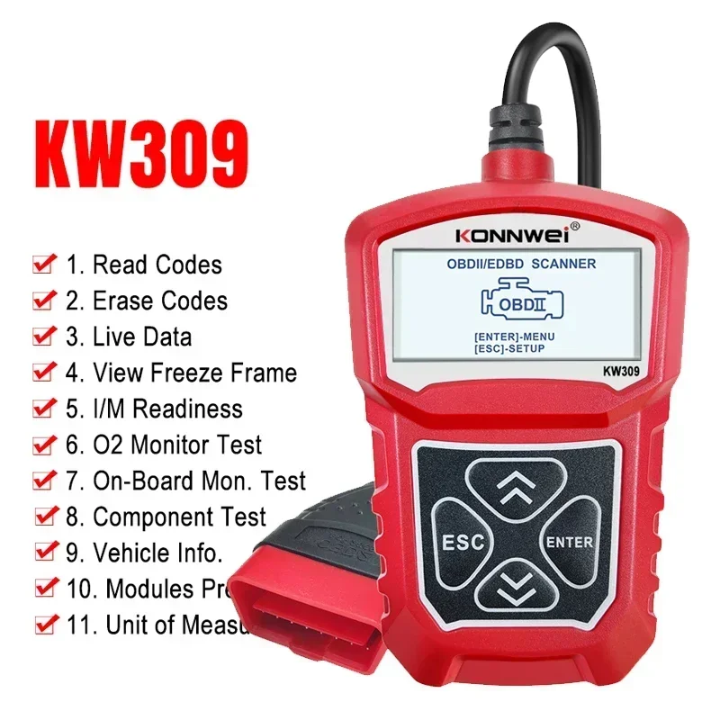 

KONNWEI KW309 OBDII Scanner Engine Fault Code Reader Automotive Scanner OBD2 Car OBD Scanner Repair Diagnostics Tools