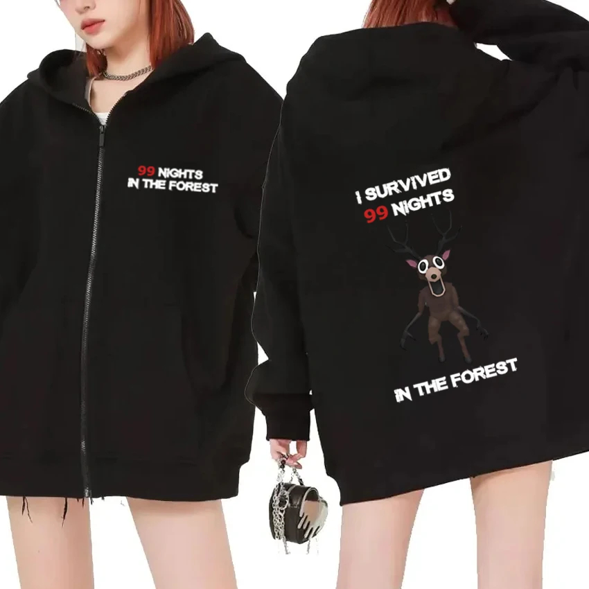 

High Quality 99 nights in the forest Harajuku print Zipper Hoodie Men women vintage Fleece Coat 2026 Unisex Long sleeve Jacket
