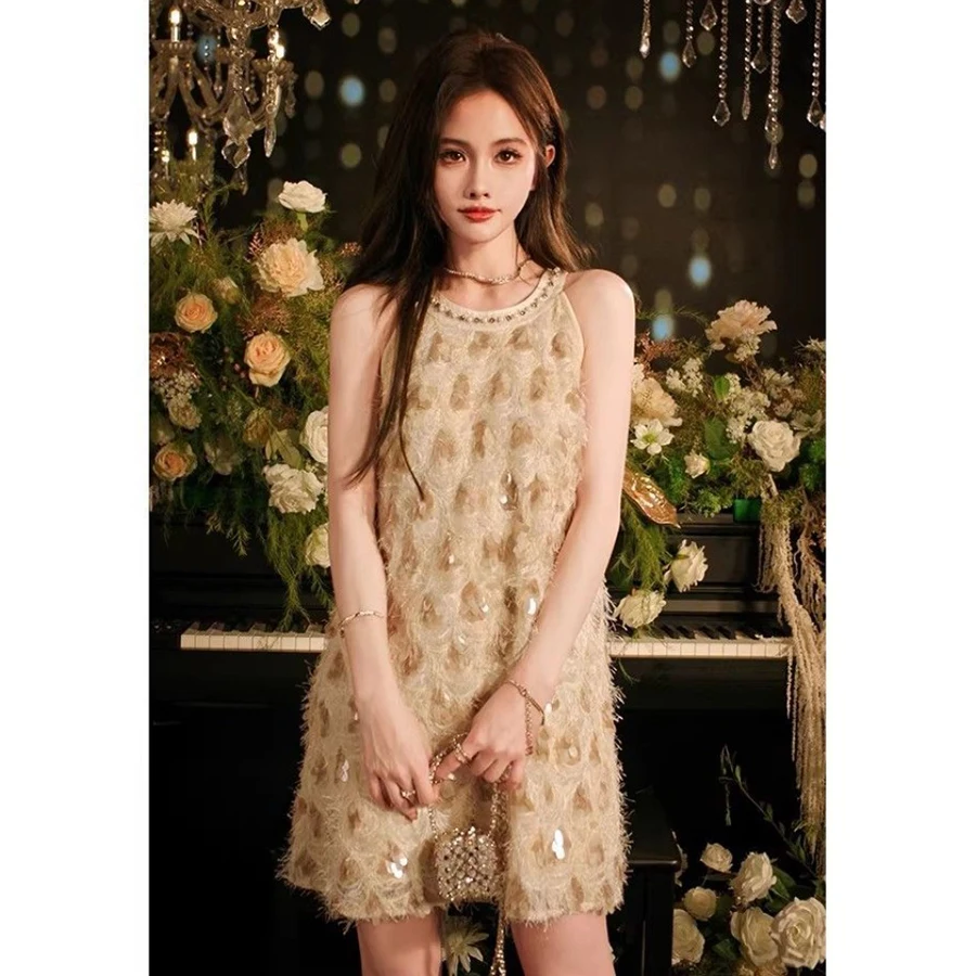 

2026 Summer Women Dresses New Style Neck Hanging Sequin Dress